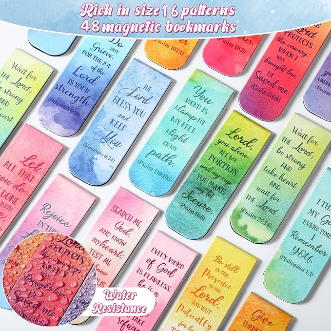 48 Pcs Bible Verse Magnetic Bookmarks Inspirational Scripture Christian Book Markers Religious Motivational Encouragement Flower Page Clips Presents for Women School Office Supplies