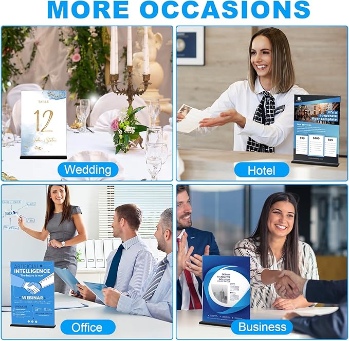 EHWINE 6 Pack Acrylic Sign Holder 8.5 x 11, Double-Sided Stand up Table Top Sign Holders, Clear Acrylic Picture Frame Menu Flyer Paper Holder Display Stand for Office Business Store Wedding Party(Black Base)