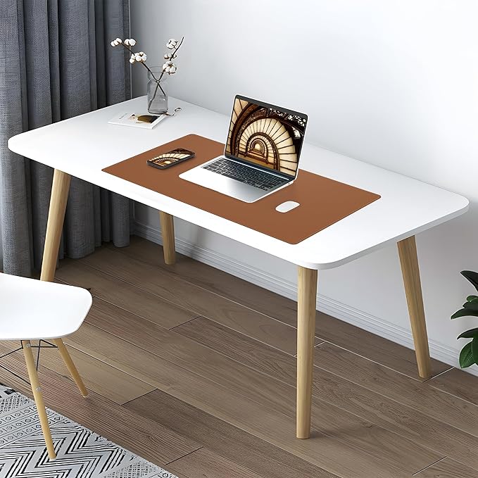 AFIING Dual-Sided Desk Pad, Natural Cork & PU Leather, Desk Mat Protector Non-Slip, Waterproof, Easy Clean,Large Mouse mats for Office and Home Work(Brown, 31.5"x17")