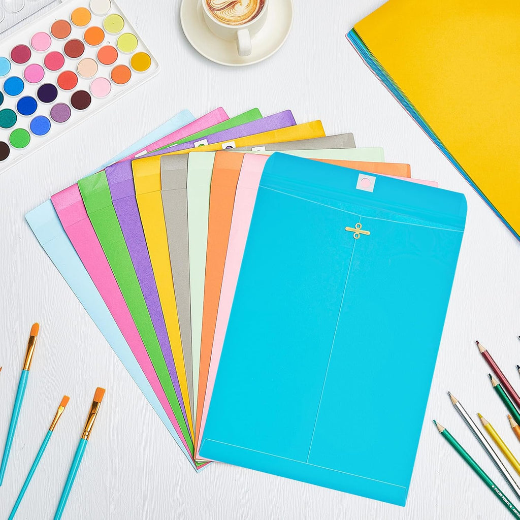 Geyee 50 Pcs 9 x 12 Inch Mixed Colors Manilla Clasp Envelopes Letter Size Mailing Envelopes with Clasp Closure for Filing Storing Documents Office Home Business School