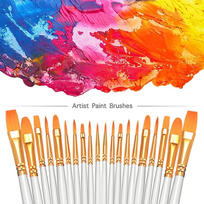 BOSOBO Paint Brushes Set, 10 Pack 100 Pcs Round Pointed Tip Paintbrushes Nylon Hair Artist Acrylic Paint Brushes for Acrylic Oil Watercolor, Face Nail Art, Miniature Detailing & Rock Painting, White