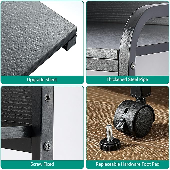 3-Tier Printer Stand with Wheels Retro Brown Printer Desk Removable and Fixed Printer Stand Rolling Cart Rack for Fax Machine, Scanner Office and Home Storage Rack