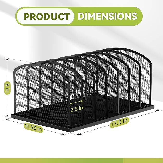 Desk File Organizer 7 Sections Upright Mesh File Sorter Organizer for Desk, Office Organization File Holder for Home, Office & Classroom (Black, 1Pack)