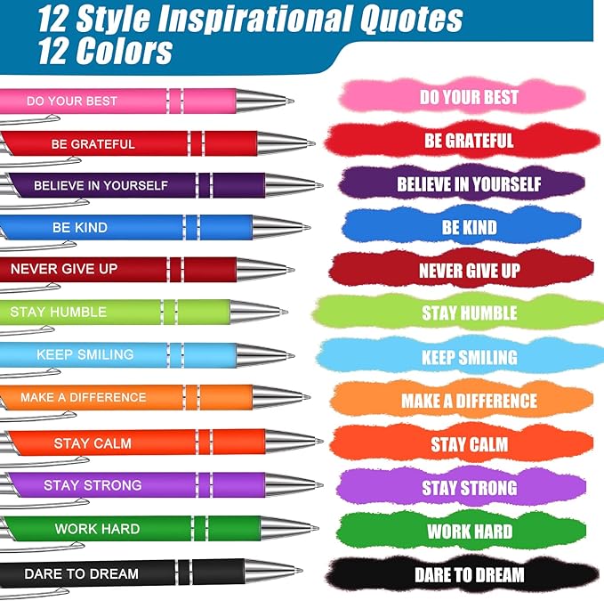 Zonon 12 Pieces Inspirational Pens Bulk Easter Basket Stuffers Motivational Quotes Ballpoint Pens with Stylus Tip Inspirational Gifts for School Office Teachers(Bright Colors,Bible Style)