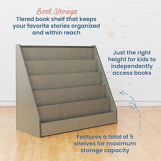 ECR4Kids Single-Sided Book Display, Classroom Bookshelf, Grey Wash