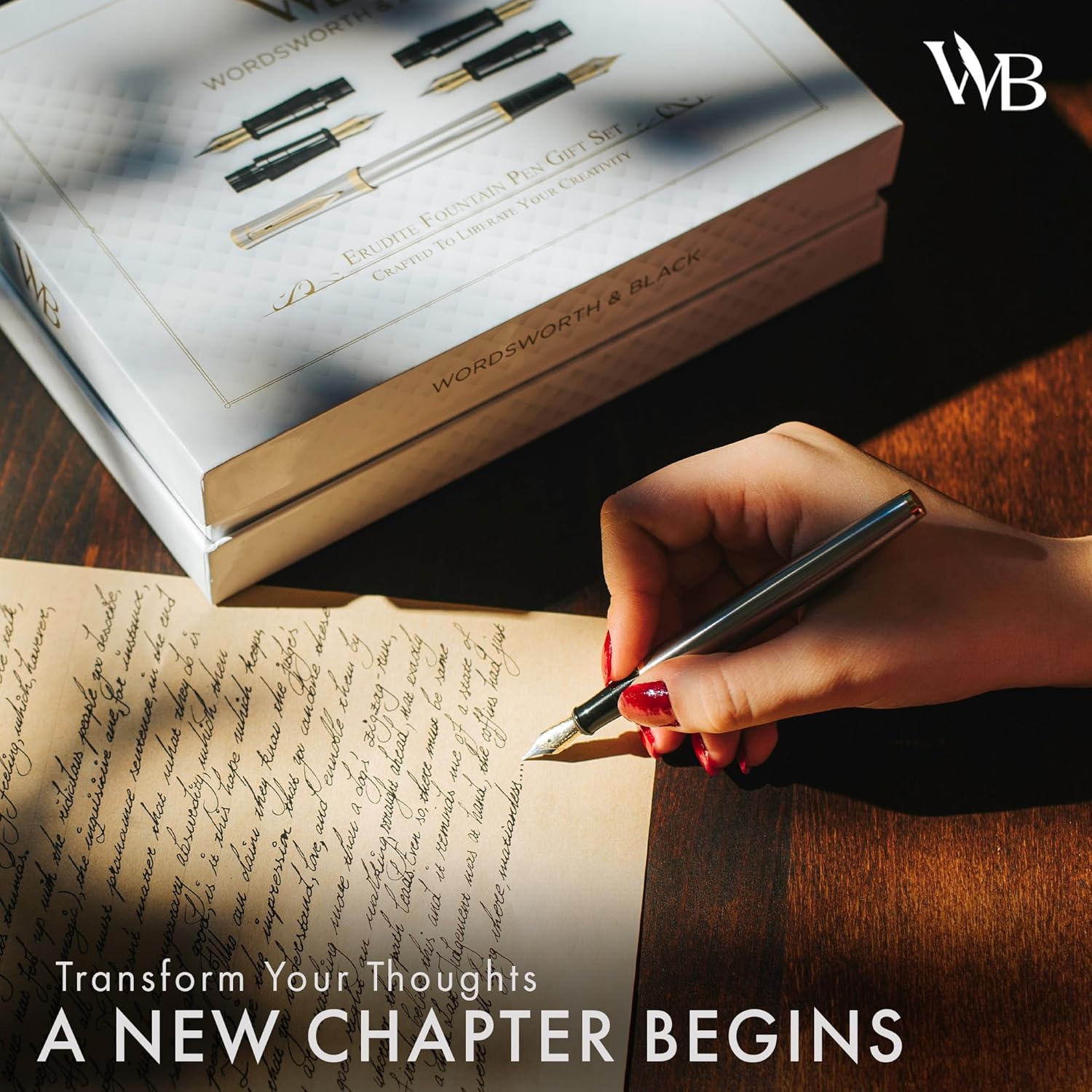 Wordsworth & Black Fountain Pen Gift Set, Includes Ink Bottle, 6 Ink Cartridges, Refill Converter, 4 Replacement Nibs, Premium Package, Journaling, Calligraphy, Smooth Writing Pens [Silver Gold]