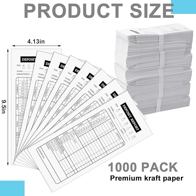 Qilery 1000 Pieces Cash Drop Envelopes Bulk Cashier Deposit Envelopes Budgeting Planning 4 1/8'' x 9 1/2'' Bank Envelopes for Cash, Small Business, Retailers Restaurants Kraft (White)