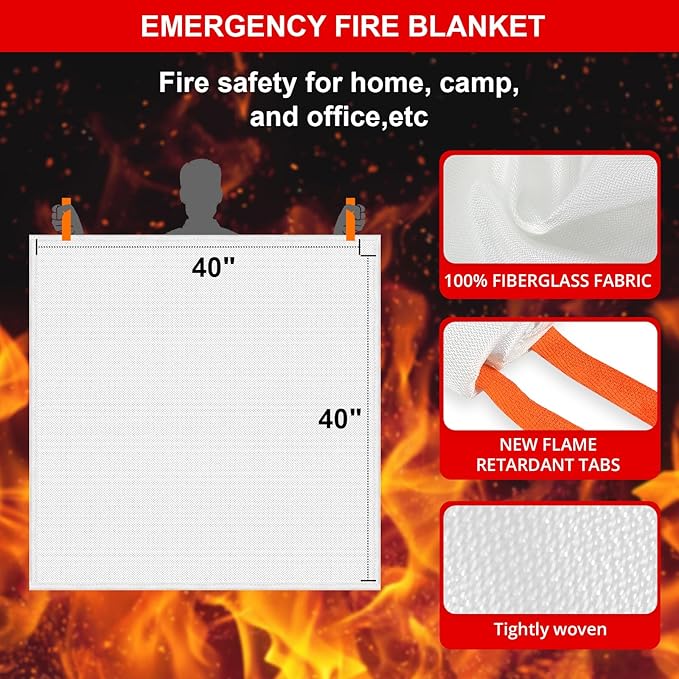 SecuCaptain Emergency Fire Blanket for Home and Kitchen - 6 Pack 40"x40" Flame Suppression Fiberglass Fire Blankets for House Camping Car Warehouse Office Emergency Survival Safety