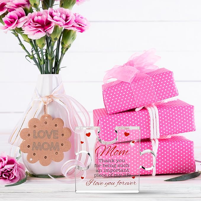 VELENTI Engraved Acrylic Block Puzzle - Mom Present, 4.1 x 3.5 inch - Cool Mom Gift from Daughter, Son, Dad - Heartwarming Birthday