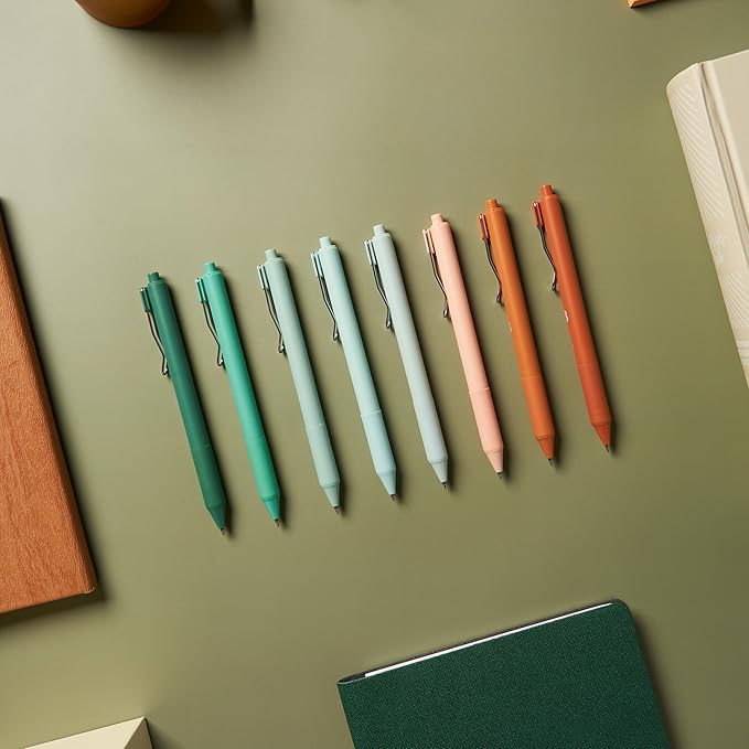 BLIEVE Gel Pens - Earthy, Matte Finish, Smooth Writing, No Bleed - For Journaling, Bible Notes, Drawing - Cute School Supplies, 8 Pack (Terracotta, Black Ink)