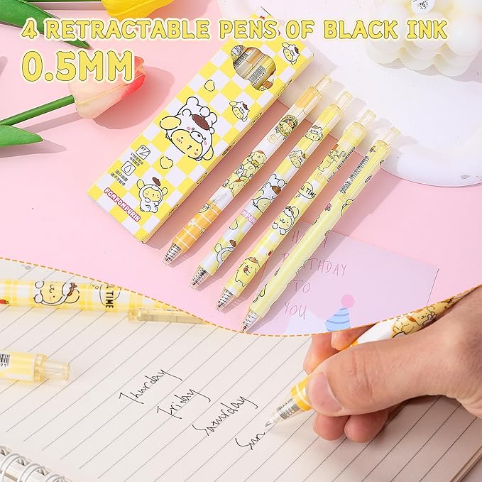 Cute School Supplies Anime Stationery Gift Set Includs Gel Pens, Journal Notebook, 50 Stickers, Pencil Case, Kawaii Stationery Set, Back to School Gift(Yellow)