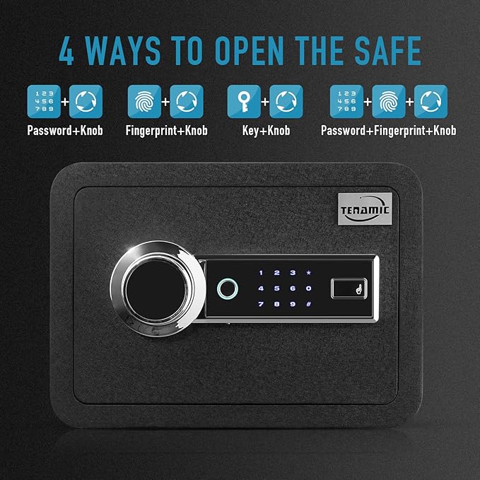 Tenamic Biometric Fingerprint Safe Box 0.85 Cubic Feet Fireproof Waterproof Safe Box with Induction Light and Leather, Solid Alloy Steel Office Hotel Home Cabinet Safe, Black