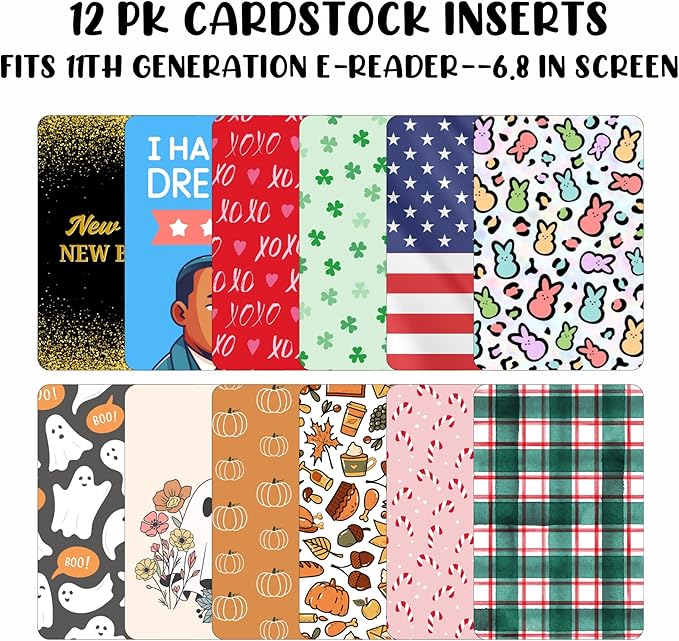 E-reader Cardstock Paper Inserts for Clear Case | 12 pk 4.88 x 6.73” inches Paper White 11th Generation 6.8" Screen Compatible Put Behind Case Colorful Floral Designs Change Out (Design Mix 6)