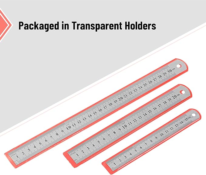 Mr. Pen- Stainless Steel Rulers, 3 pcs, 6", 8" & 12", 6 Inch Ruler Metal Rulers, Small Metal Ruler 6 Inch Metal Ruler Thin Flat, Stainless Steel Ruler 12 Inch, Centimeter Ruler, Steel Ruler 12 Inch