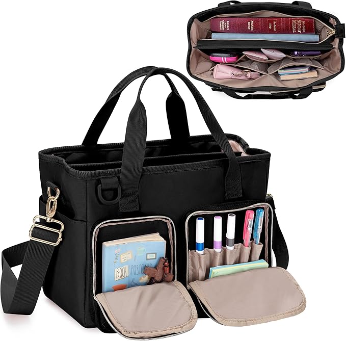 Teamoy Bible Tote Bag for Women, Bible Cover Carrying Case Church Bag with Water Bottle Pocket and Shoulder Strap, Black Quilted