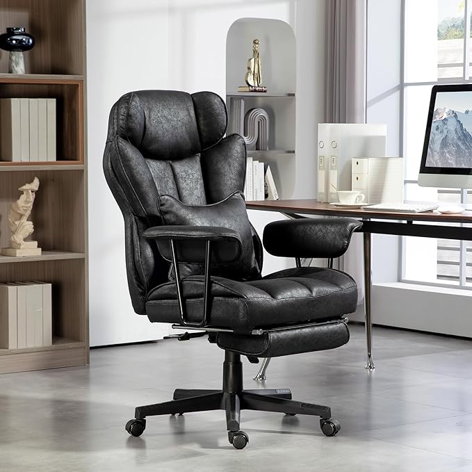 HOMCOM Executive Office Chair, 400LBS Big and Tall Office Chair with Foot Rest, Microfiber Computer Desk Chair with Lumbar Support, Reclining Function and Wide Seat, Black