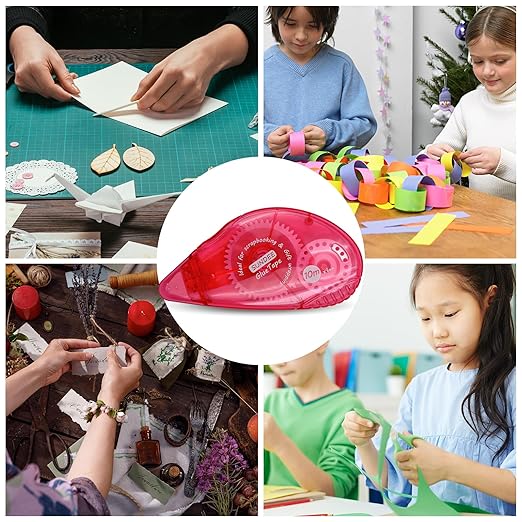 Glue Runner Permanent, Double Sided Adhesive Scrapbook Runner Tape Roller, 0.3-inch by 360-Inch, Permanent Adhesive Dots Roller Applicator - 12Packs Rose and Red