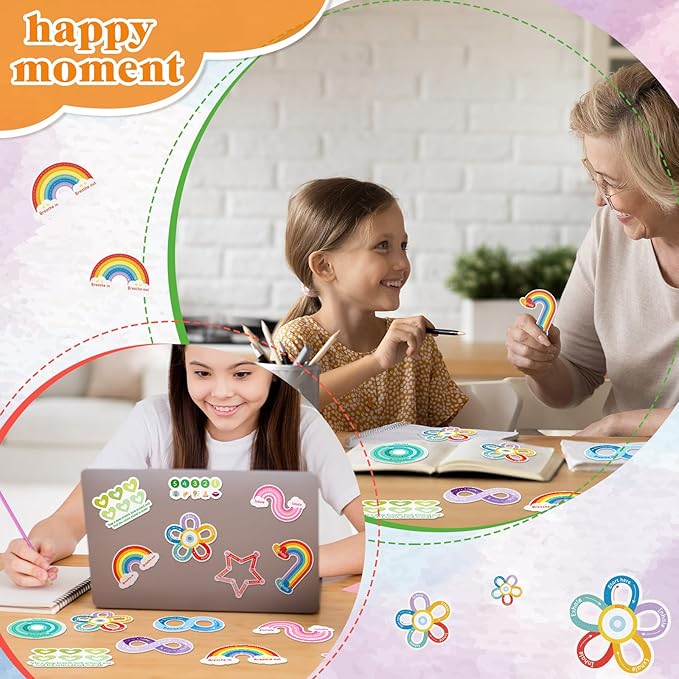 80 Pcs Anxiety Sensory Stickers with Inspirational Quotes Calm Textured Strips Relief Mental Health Stickers School Office Adhesive Sensory Tape Anti Stress Toys for Adults Teens (Vivid)