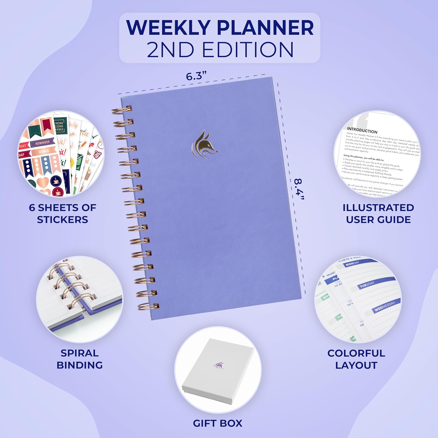 Clever Fox Planner 2nd Edition Spiral – Colorful Weekly & Monthly Goal Planner, Time Management & Productivity Organizer, Undated (Lavender)