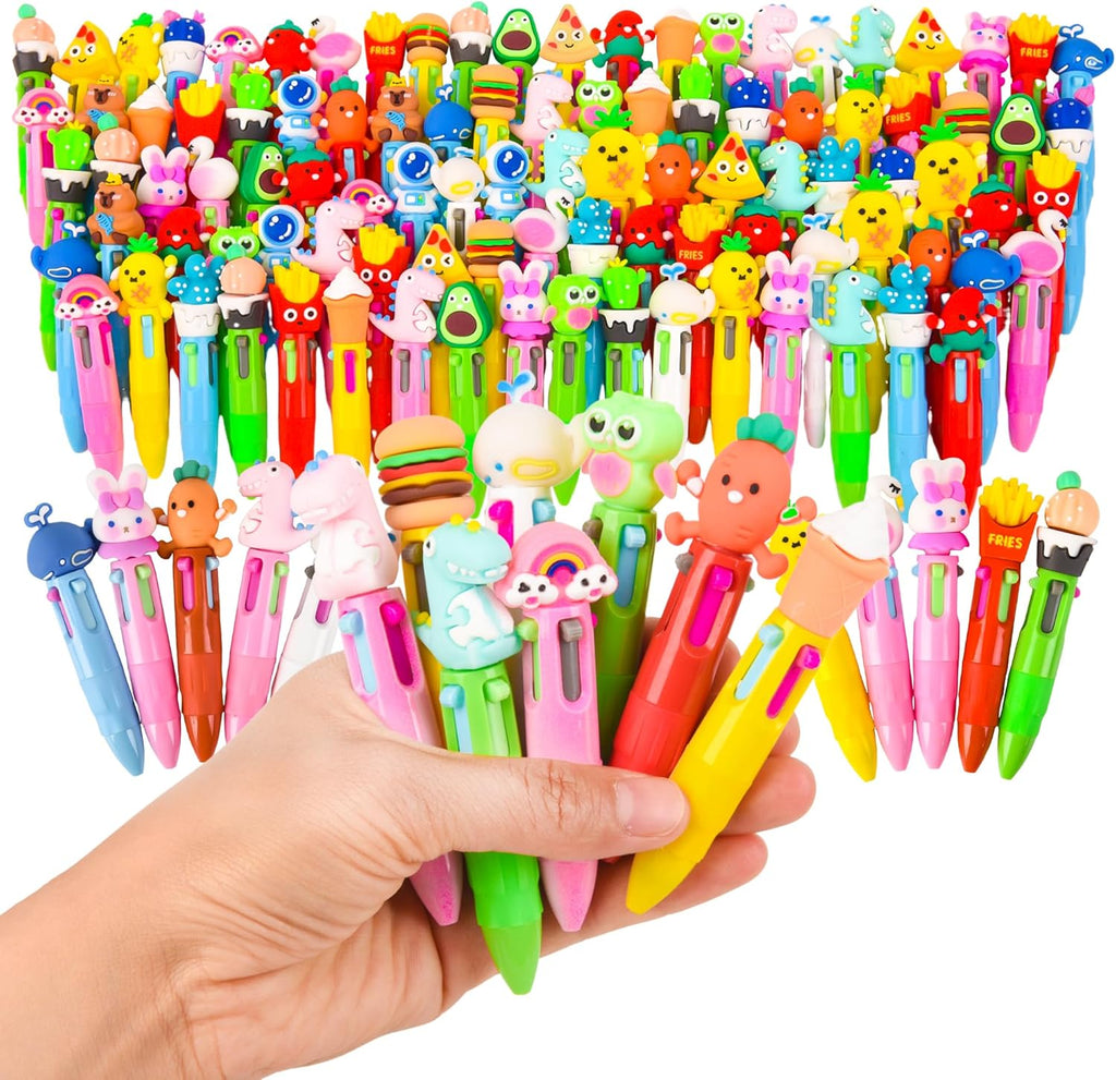 LiYiQ 100 PCS Multicolor Pen in One Fun 4-in-1 Cute Pens Bulk Kawaii Cool Ballpoint Pens for Kids Fun Gifts