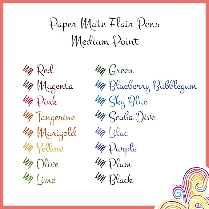 Paper Mate Flair Felt Tip Pens | Medium Tip (0.7 mm) | Assorted Colours | 16 Count Pouch