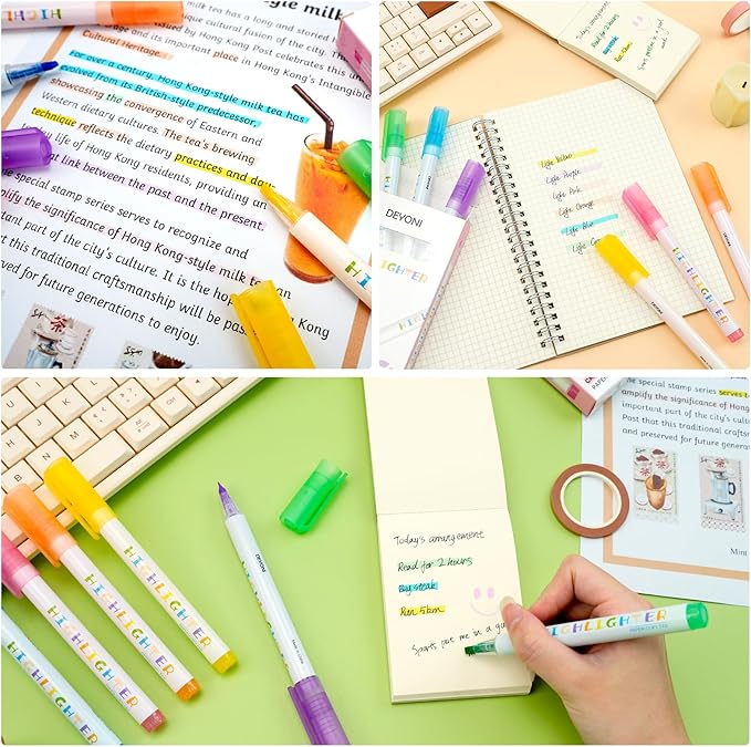 6 Pack Cute Pastel Highlighters Set, Chisel Tip, Highlighters Assorted Colors, No Bleed Bible, Study Journaling, Quick Dry Ideal great for Organizing Coloring School Supplies