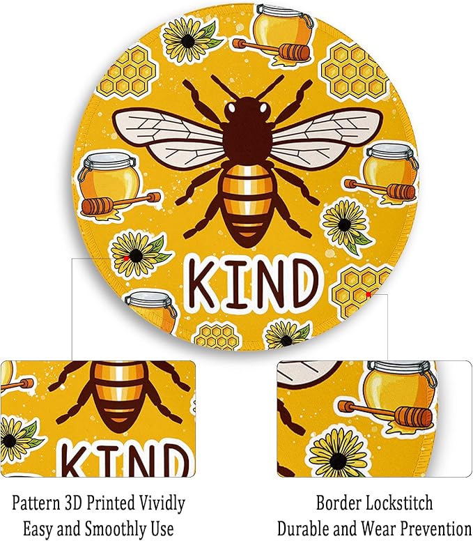 Gctriki Bee Small Mouse Pad with Stitched Edge Non-Slip Rubber Base, Funny Round Mousepads for Desk Computer Gaming Office Laptop, Cute Home Office Decor Desk Accessories Supplies