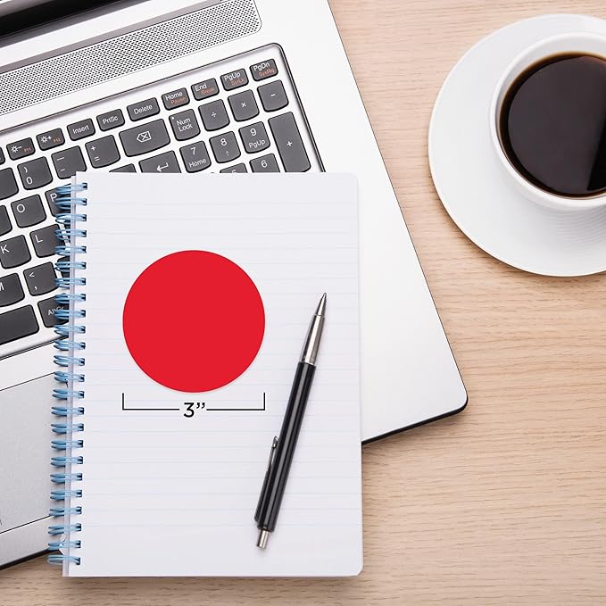 ChromaLabel 3 Inch Circle Sticker Labels, Easy to Write On Colored Dot Stickers, Permanent Adhesive Labels - 500 Sticky Dots per Roll, Red Dot Stickers