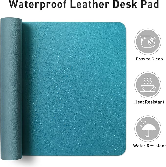 Aothia Leather Desk Pad Protector, Mouse Pad, Office Desk Mat, Non-Slip PU Leather Desk Blotter, Laptop Desk Pad, Waterproof Desk Writing Pad for Office and Home (Turquoise,36" x 17")