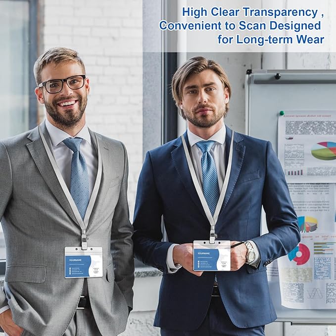 100 Pcs Lanyards for ID Badges and 100 Pcs Clear Name Tag Holders Reusable Lanyard with Clip Plastic ID Card Badge Holder Name Badges for Adults Kids Business School Office Supplies (Gray)