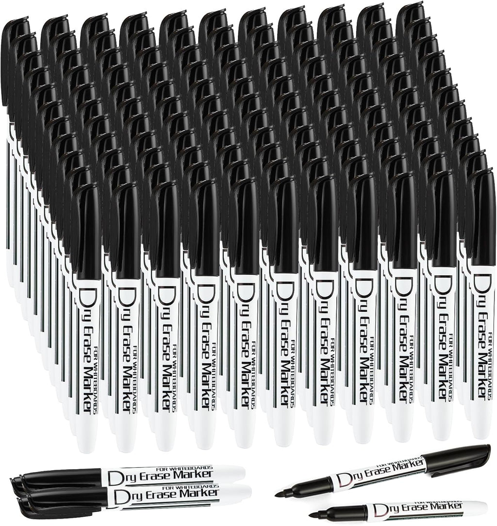 Volcanics Black Dry Erase Markers Low Odor Fine Whiteboard Markers Thin Box of 125