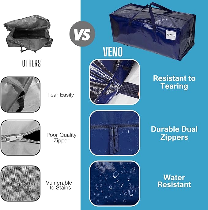 VENO 10 Pack Moving Bags w/Backpack Straps, Moving Boxes & Storage Bins Alternative, Packing Supplies, Camping Accessories Totes for Storage, Dorm Room Essentials Storage Bags (Blue, 10 Pack)