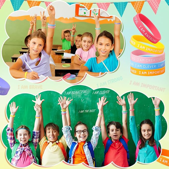 100 Pieces Students Inspirational Silicone Wristbands Motivational Quotes Rubber Bracelets for Kids Students Back to School Gifts (Fresh colours)