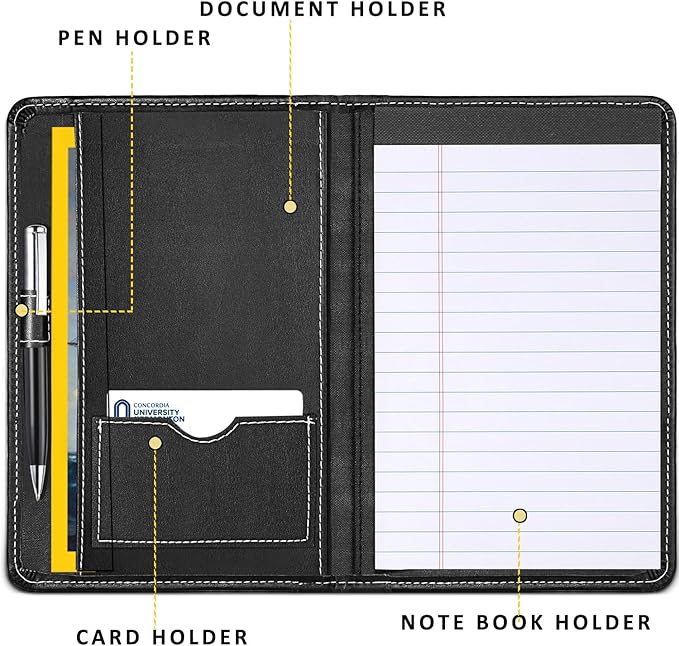Padfolio/Portfolio Binder, Mini Padfolio Portfolio Binder 5 x 8 Legal Writing Pad, A5 Document Organizer Folder for Women, Black.