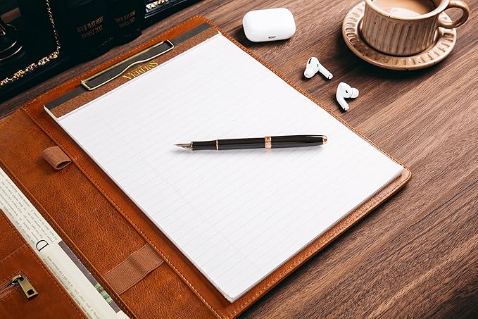 Personalized Leather Portfolio for Men, Engraved Leather Clipboard Portfolio Binder, Custom Leather Resume Padfolio for Women, Christmas Gift for His/Her (Clipboard, Shiny Brown-Custom)