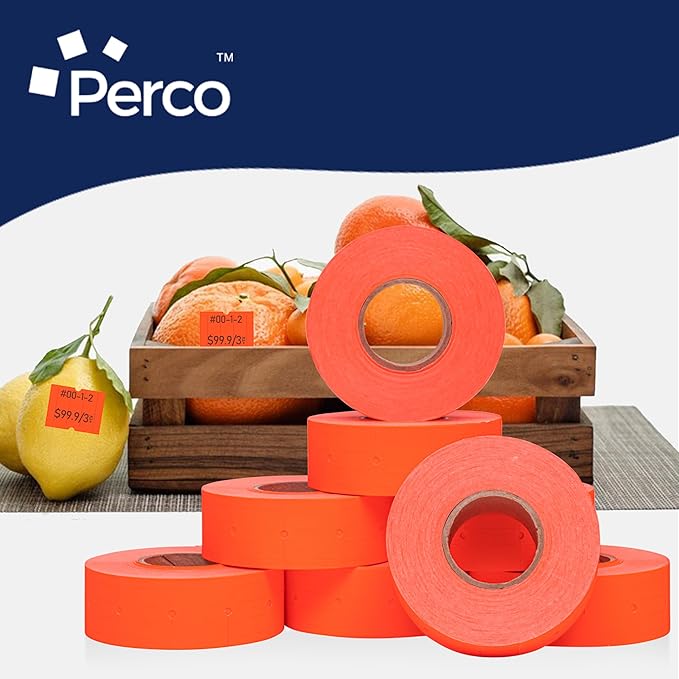 Perco 2 Line Fluorescent Red Labels - 80 Rolls, 10 Sleeves, 80,000 Blank Price and Date Gun Labels for Perco 2 Line Price and Date Guns - Made in USA