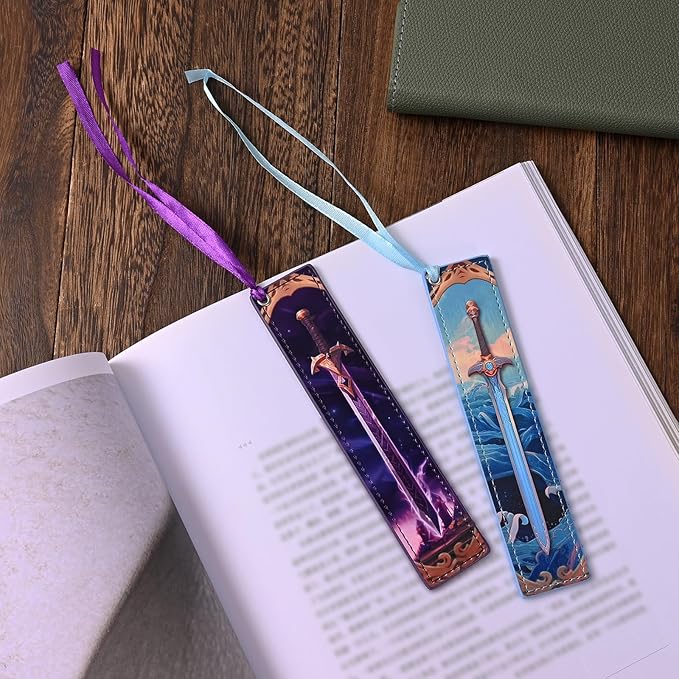 ZQZYMXQ 4Pcs Leather Sword Bookmarks for Men, Cool Fantasy Bookmarks Anime Bookmark, Gifts for Book Lovers Men (Sword)