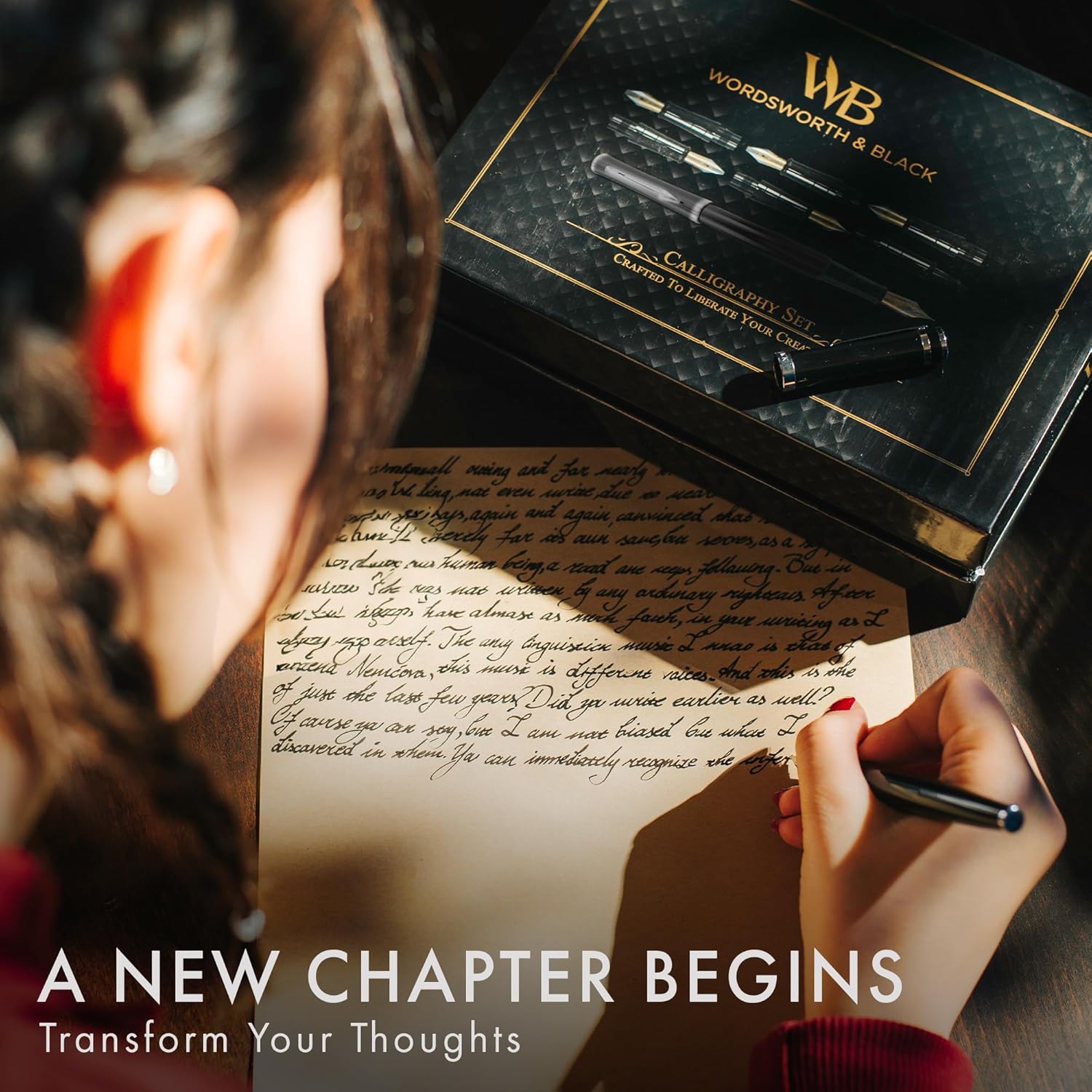 Wordsworth & Black Calligraphy Pen Gift Set, Includes Bottle, 6 Cartridges, Refill Converter, 6 Replacement Nibs, Premium Package, Journaling, Smooth Writing Pens [Silver Gold]