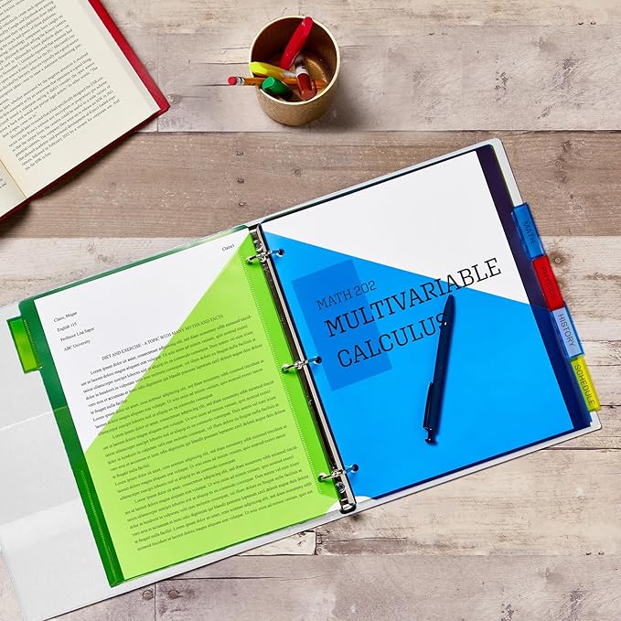 Avery Durable View 3 Ring Binder with 1 Inch Rings, 5 Tab Two-Pocket Plastic Binder Dividers, Assorted Chisel Tip Highlighters, School Supplies Set (01681)