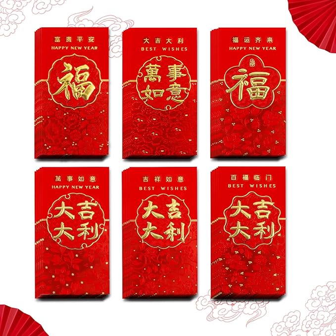 Red Envelope, 36 Pcs Chinese Money Envelopes for Cash, Lunar New Year Envelopes, 红包, Snake Red Envelopes 2025, Red Packets,Chinese Luck Money Envelopes for Wedding Birthday Spring Festival Supplies