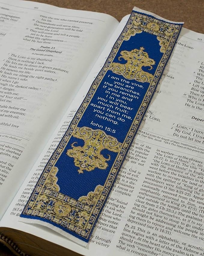 Abide in Me, Bulk Pack of 6 Woven Fabric Christian Bookmarks, Silky Soft John 15:5 Flexible Bookmarker for Novels Books and Bibles, Religious Memory Verse Gift