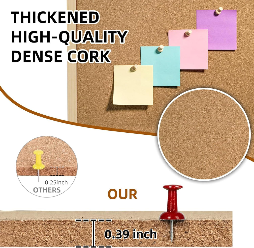 2 Pack 16” x 24” Cork Boards for Walls with Wooden Frame, Double Sided Office Board for Wall Organizer, Bulletins Board Decorative Hanging Pin Board for School, Home & Office, Memo Board