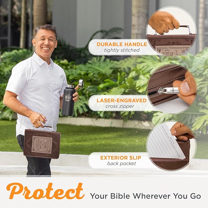 Christian Art Gifts Men's Classic Bible Cover A Man’s Heart Proverbs 16:9, Brown/Tan Faux Leather, Large