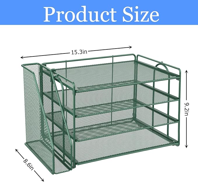 gianotter 2025 New Large Capacity Desk Organizer with Detachable Magazine Holder, 4-Tier Paper Organizer Letter Tray, Desk Accessories for A4 Paper and Document Storage(Green)