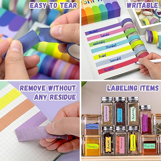 WAPETASHI Washi Tape Set 40 Rolls, 2 Sizes Rainbow Decorative Tape, Colored Washi Tape, Art Craft Washi Tape for Journaling, Scrapbooking Supplies, 15mm 7.5mm Wide Washy Tape