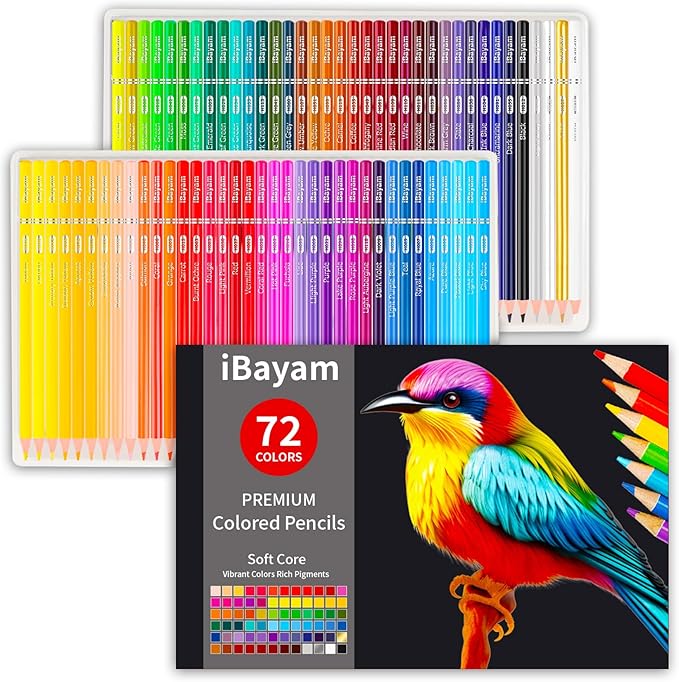 iBayam 72 Colors Colored Pencils for Adults Relaxation Coloring Books, Back to School Supplies for Kids, Drawing Sketching Doodling Pencils, Stationery Kids Art Kits for Preppy School Classroom Gift