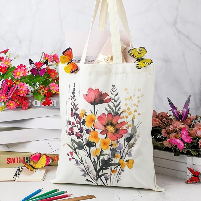 Sweetude 8 Pack Christmas Book Club Gifts Book Lovers Tote Bag Bulk Bookish Canvas bag Librarian Readers Gifts for Women(Butterfly)