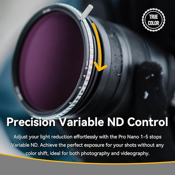 NiSi - 86mm Swift True Color ND-Vario, 1-5 Stops (ND2-ND32) Variable ND Filter, Dustproof and Waterproof Nano Coating Optical Glass, No Vignetting and X Effect with Lens Filter Case and Lens Cap