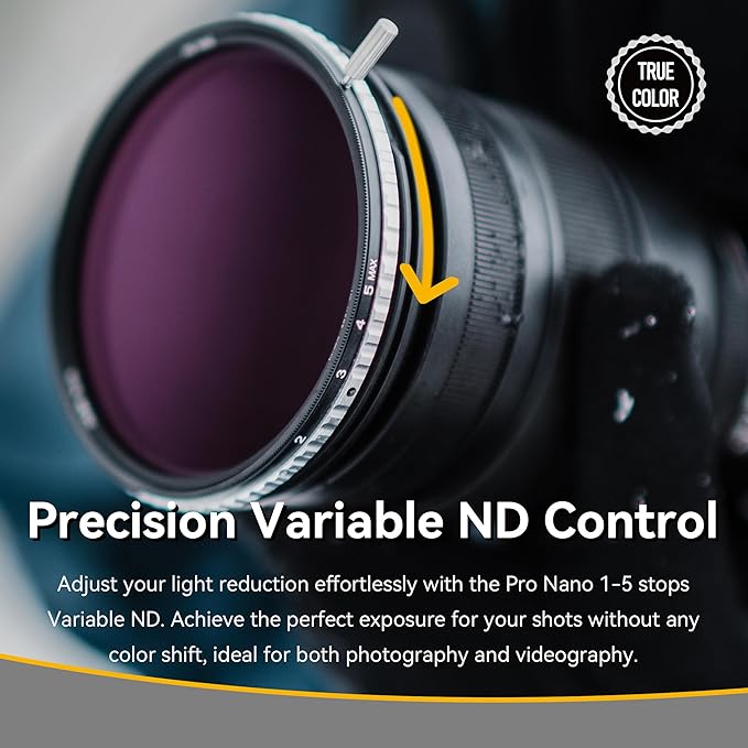 NiSi - 40.5mm Swift True Color ND-Vario, 1-5 Stops (ND2-ND32) Variable ND Filter, Dustproof and Waterproof Nano Coating Optical Glass, No Vignetting and X Effect with Lens Filter Case and Lens Cap