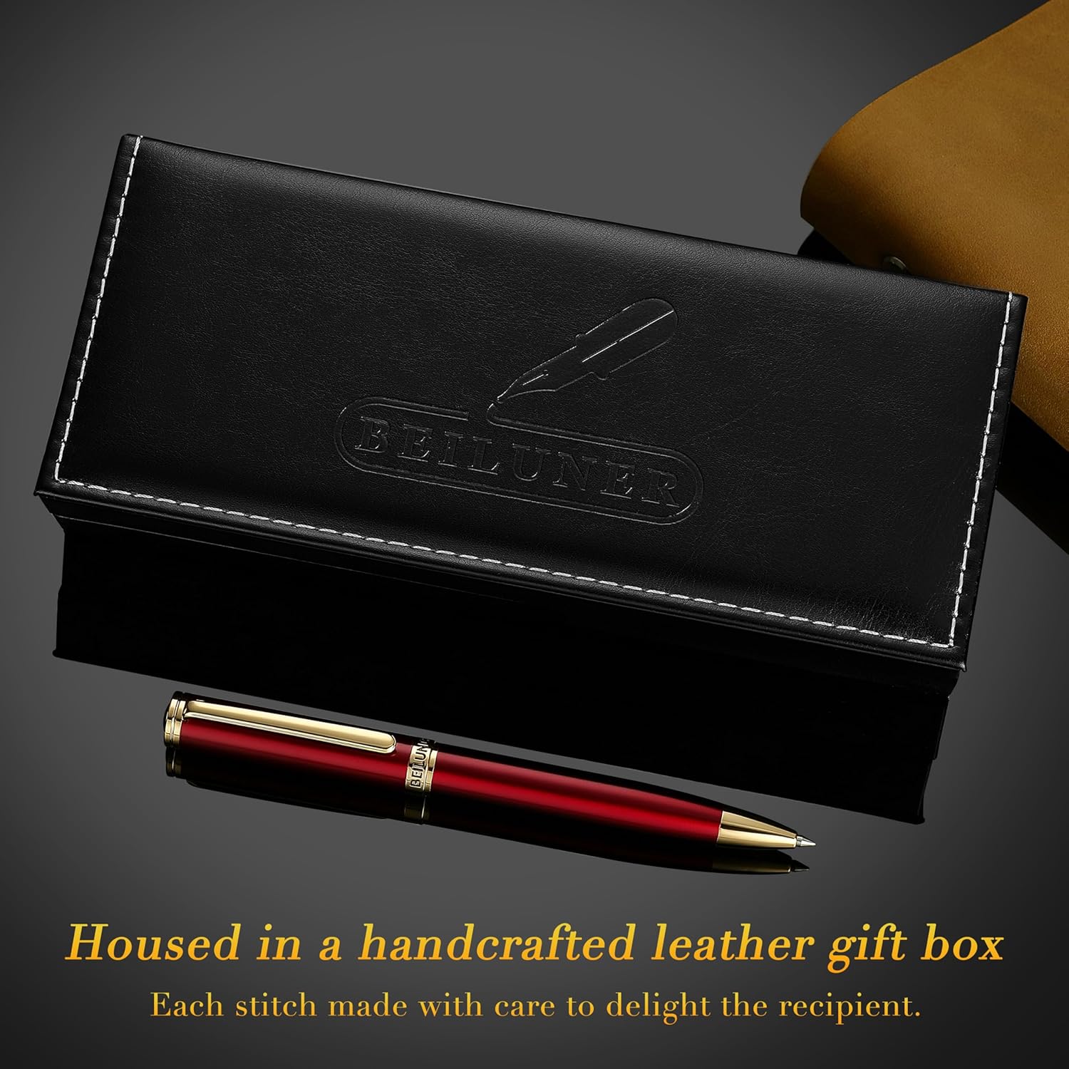 BEILUNER Red Lacquer Gel Pen With 24K Gold Finish, Retractable Pens, Gift Pen Set, Professional, Elegant, Writing, Executive, Office, Nice Fancy Designer, Perfect for Men and Women